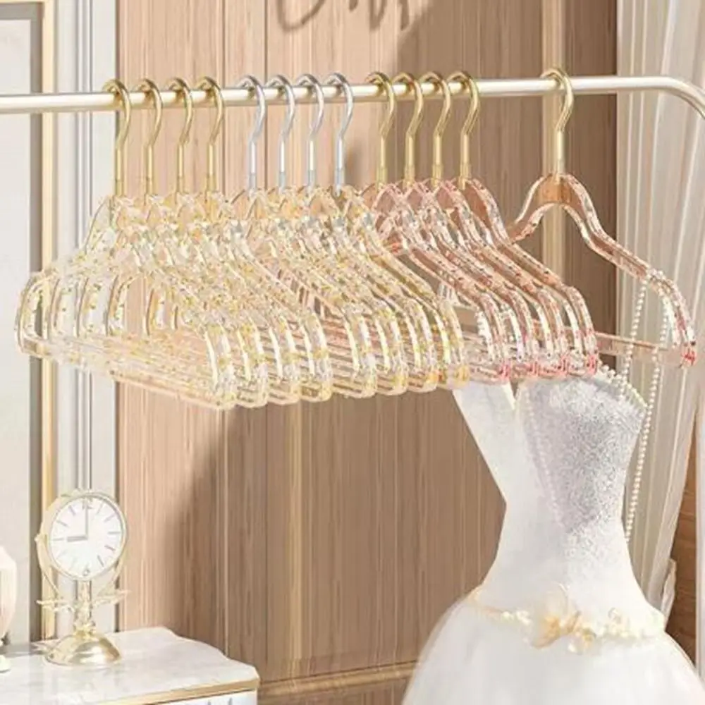 10Pcs Thickened Transparent Glitter Hangers Non-slip Non-marking Clothes Drying Rack Space Saving Non-scratch