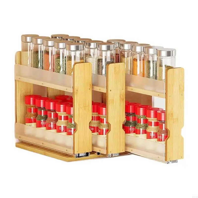 Pull Out Seasoning Storage double Layer Wooden Cabinet Holder For Kitchen Space Saving B03E