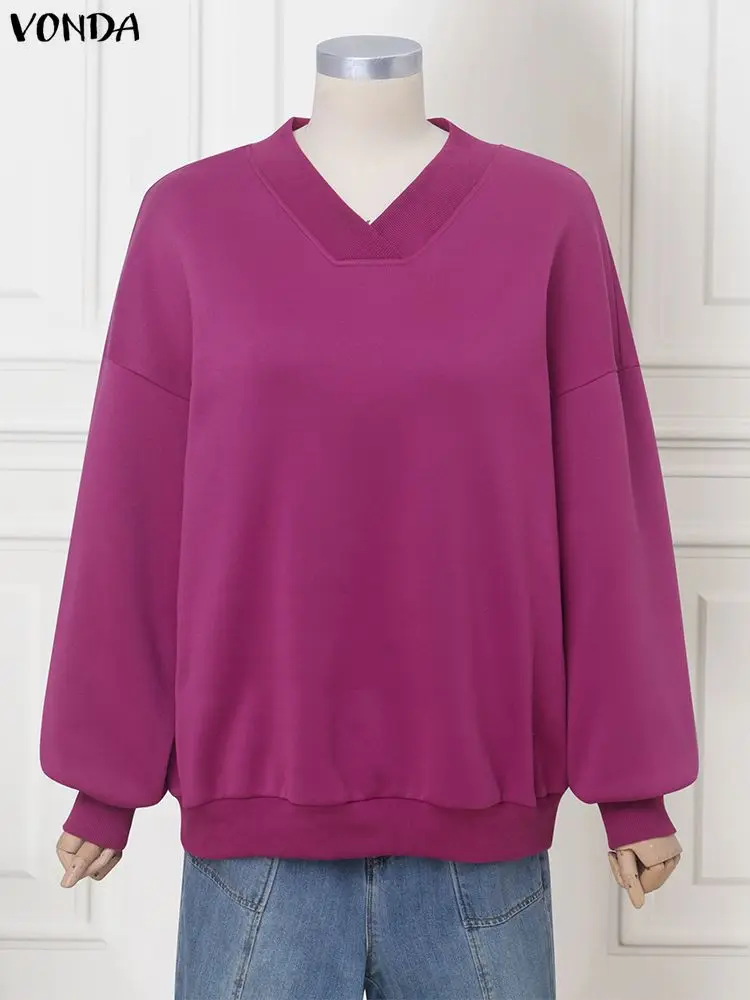 بلوزات مقاس كبير فوندا موضة النساء بلوفرات طويلة الأكمام الصلبة 2025 الخريف الخامس الرقبة لاعبا غير رسمية قمصان أنيقة فضفاضة 5XL #4