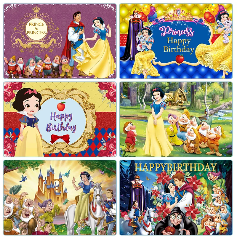 1pc Disney Snow White Children\'s Birthday Theme Backdrop Cloth Girl Birthday Party Photography Props Baby Shower Decoration