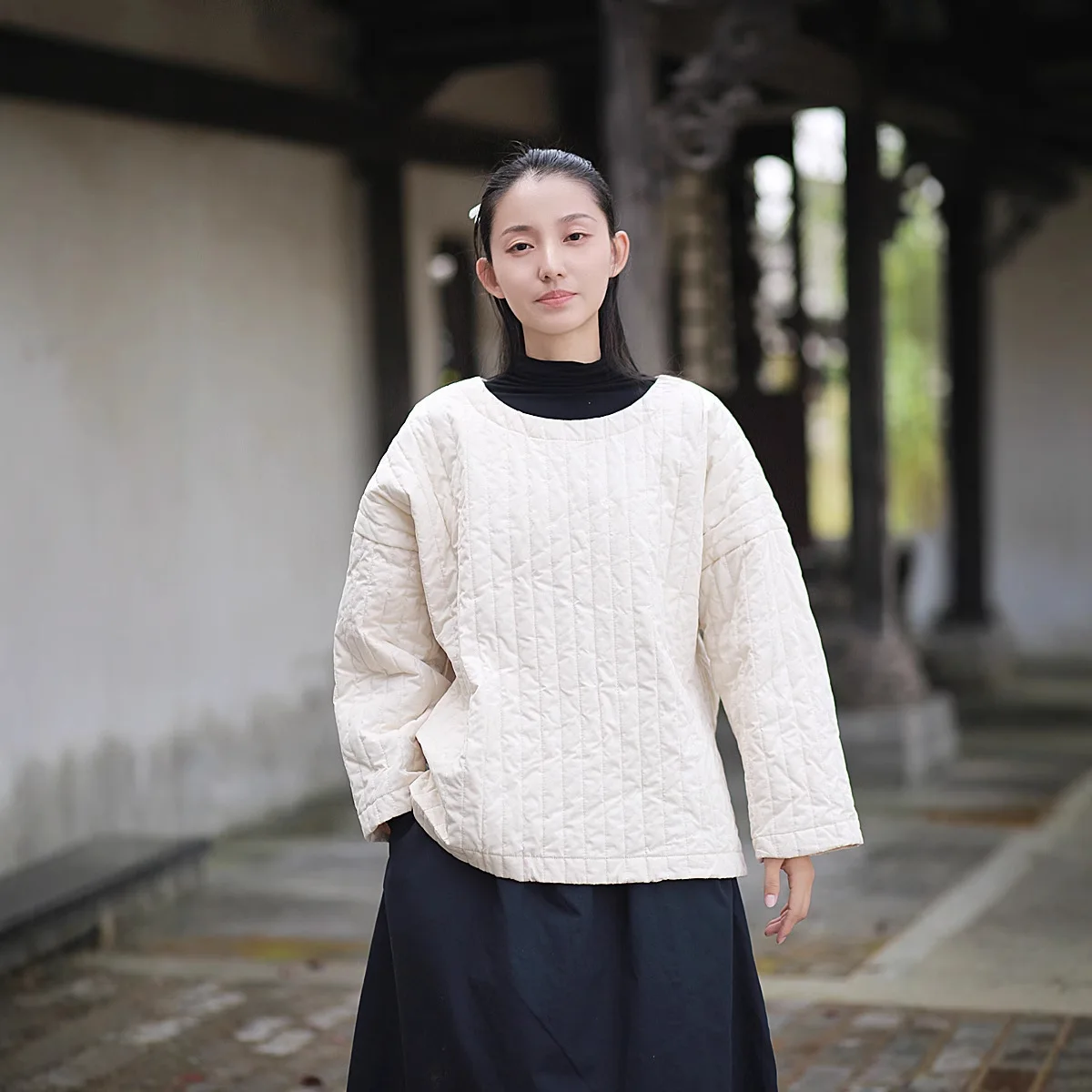 UMI MAO High-Density Cotton Quilted Artistic Padded Winter Jacket Pullover Women's Loose Handmade Cotton Coat