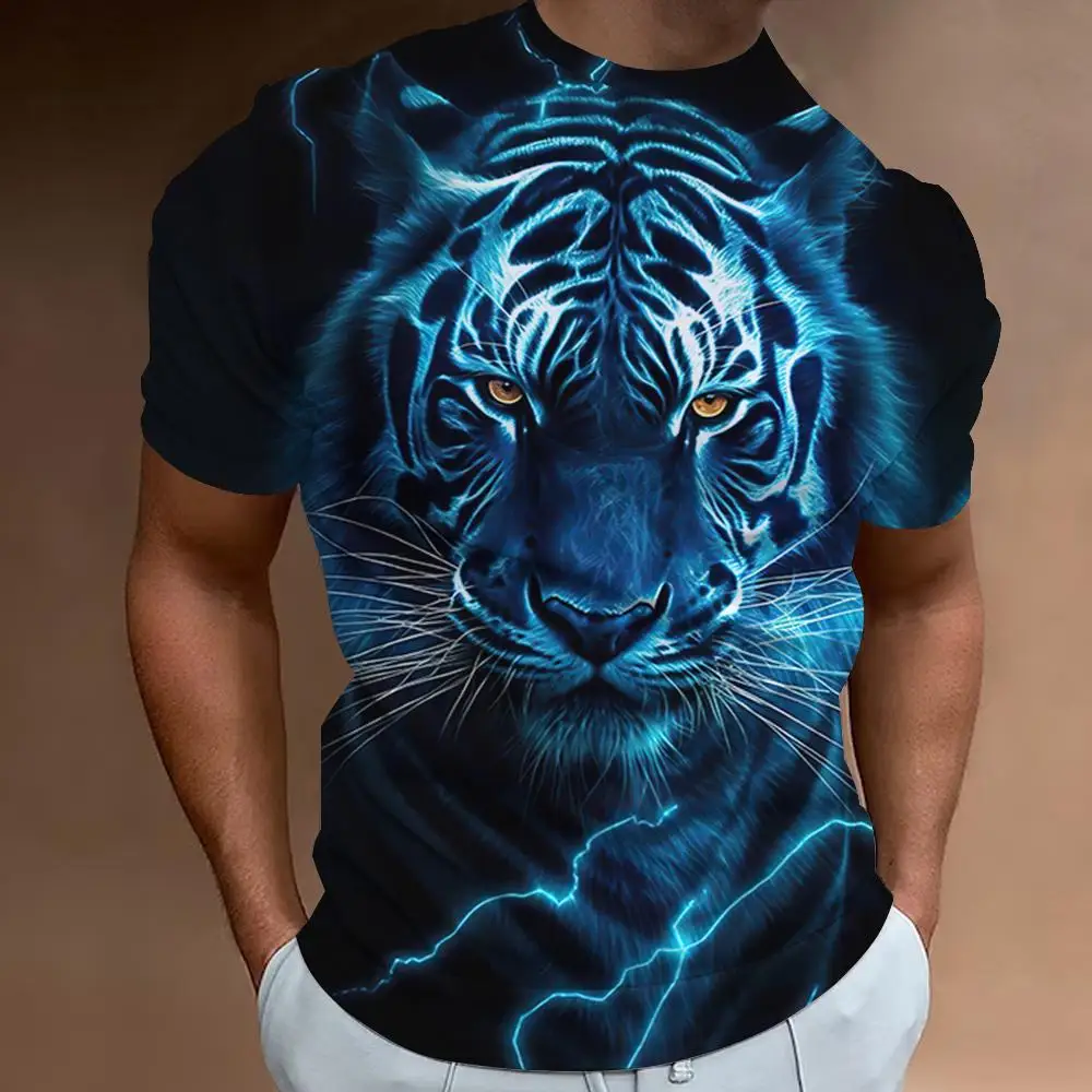 New Tiger Men's T-shirt 3D Printing Animal Pattern Short Sleeve Men's Apparel Summer Fashion T-shirt Fashion Round Neck Top