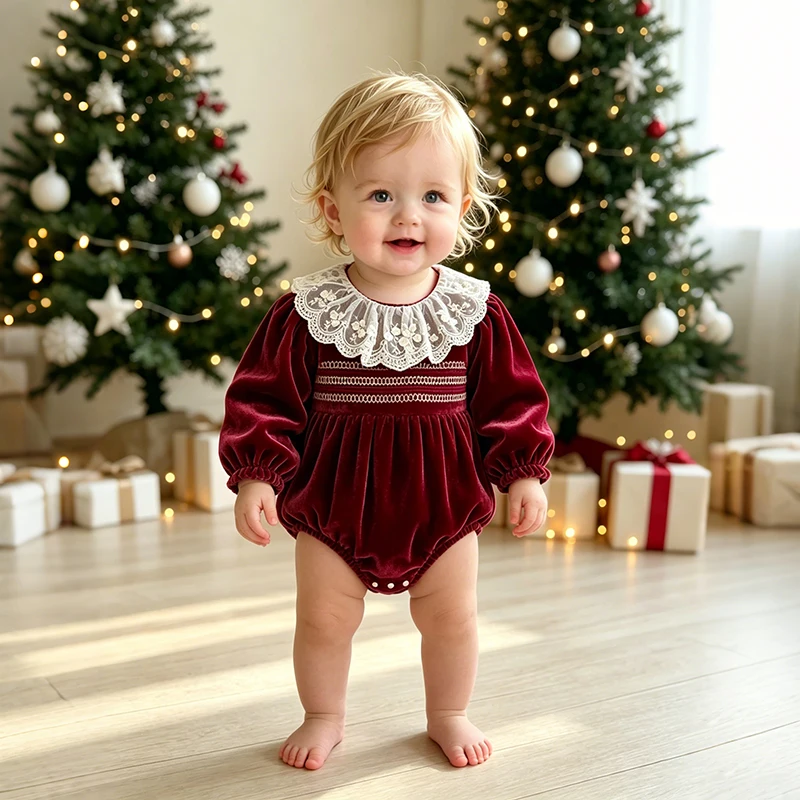 2026 Neu 0-24M Weihnachten Kleinkind Mädchen Roter Spitzen-Strampler Langärmeliger Baby-Mädchen-Jumpsuit Kinder Frühlingskleidung – Detail 15