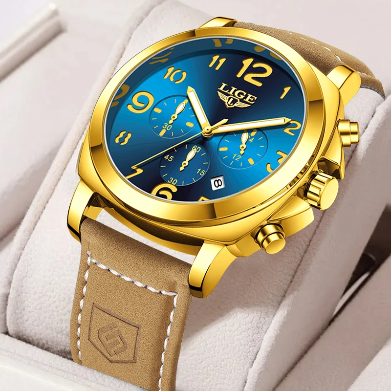 

LIGE Retro Fashion Man Watch Casual Sports Luxury Leather Strap Military Waterproof Luminous Auto Date Quartz Watches Male Gifts