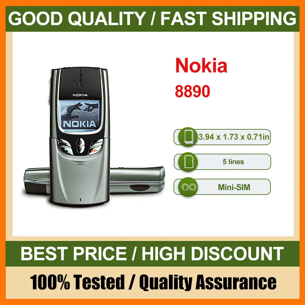 هاتف Nokia 8890 الأصلي مصنوع في فنلندا يدعم اللغة الإنجليزية بحالة جيدة فقط