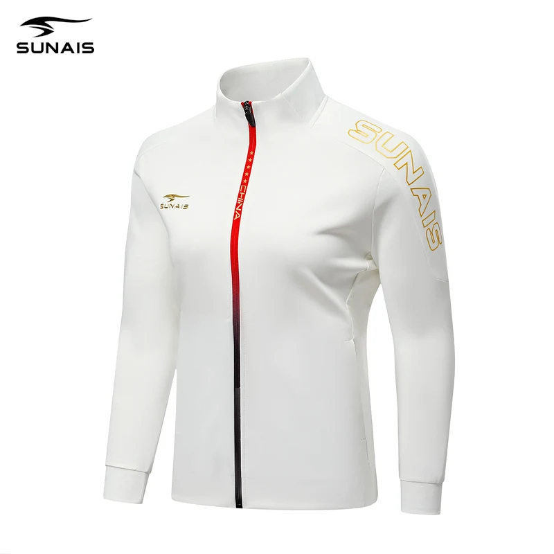 SUNAIS Women's Knitted Football Training Jacket Printed Stand Collar Zip Up Cardigan Running Sports Coat Daily Casual Sportswear