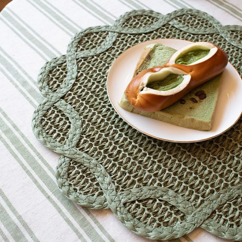 Vintage Floral Braided Table Placemat, Hand‑woven Paper Rattan Heat Resistant Pad, Table Decor For Kitchen Wedding Dinner