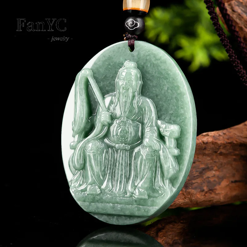 

Myanmar Jadeite Taoist Ancestor Taishang Laojun Pendant Hand-carved Exquisite Bean Seed Jade Necklace Men and Women Holiday Gift