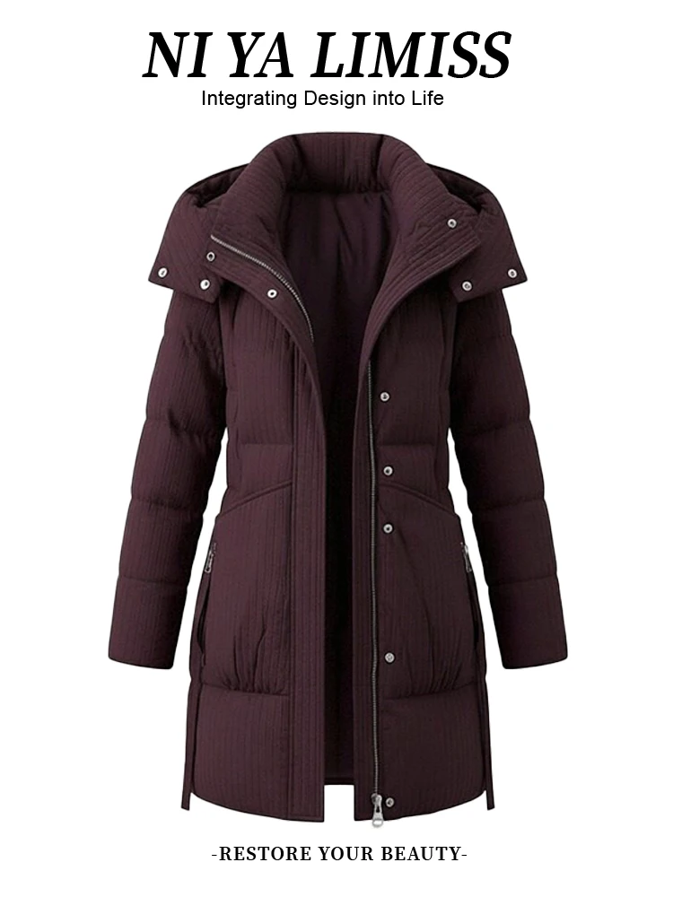 

Faionable Hooded Mid-Length down Cotton Jaet Women's Winter New Sle Age-Defng Elegance Thi Warm Cotton Coat