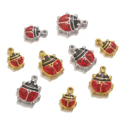 5pcs Stainless Steel Enamel Ladybug Charms For Necklace Bracelet Jewelry Making DIY Gold-plated Insect Pendants Jewelry Findings