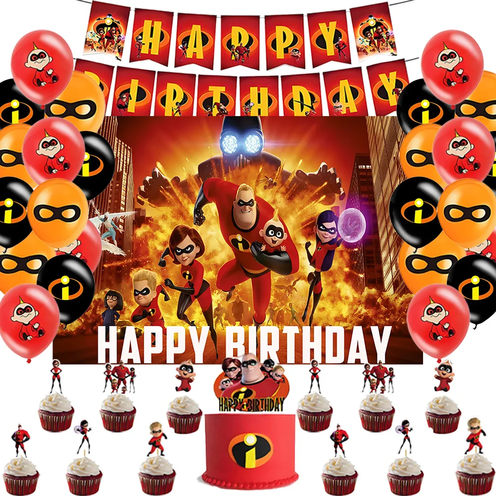 

Cartoon The Incredibles Theme Boy Birthday Party Decoration Balloons Cake Topper Banner Background Baby Shower Supplies Gifts