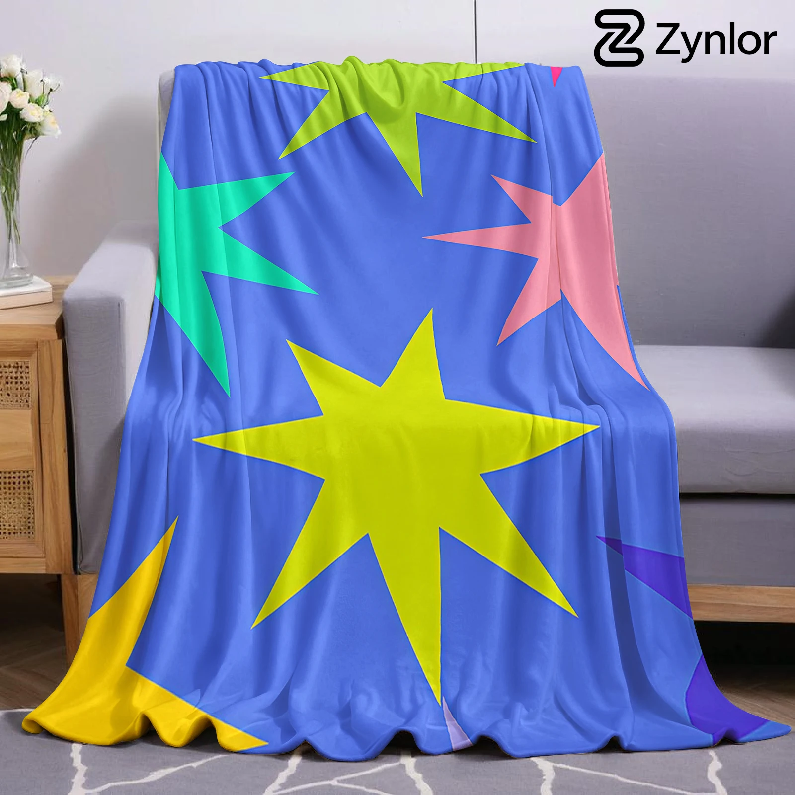 Color Star Cutout Lightweight Microfiber Soft Christmas Fleece Blanket Warm Cozy Throw for Bed Sofa Office Travel All Season