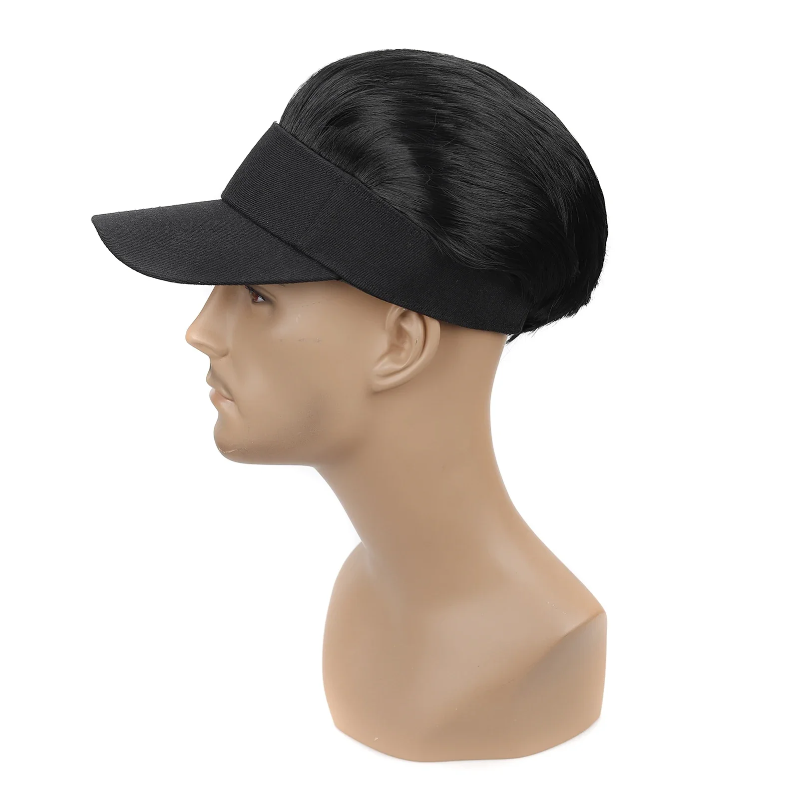 Men‘s Wig Synthetic Short Hair Visor Wig Adjustable Sun Hat Wig Natural Black Baseball Cap Wig For Daily Outdoor