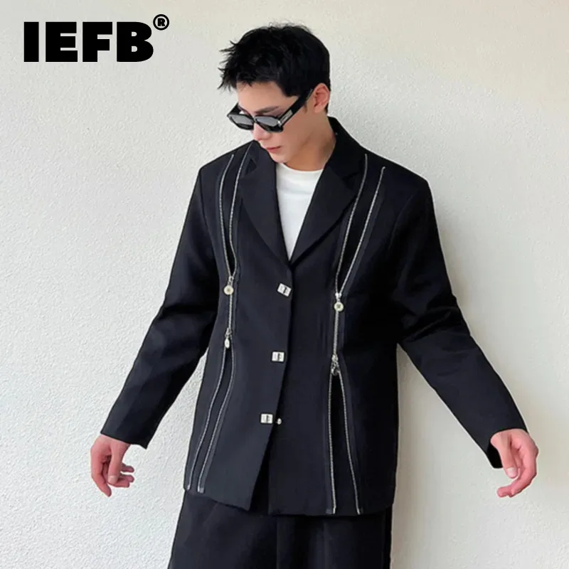 

IEFB Dark Style Luxury Men Blazers Trendy Double Zipper Decoration Suit Jacket New Stylish Menwear Casual Clothing 9C1676