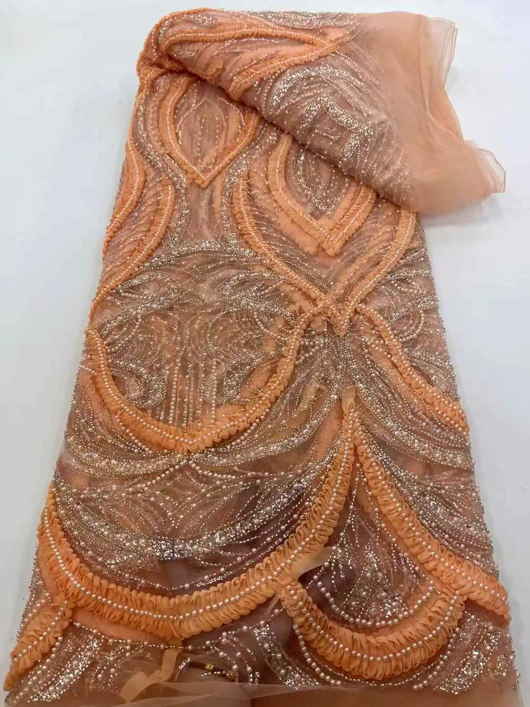 Lujoso y elegante encaje con cuentas africanas tela de encaje de lentejuelas de novia francesa 2025 vestido de fiesta de boda de tul Helia de alta calidad