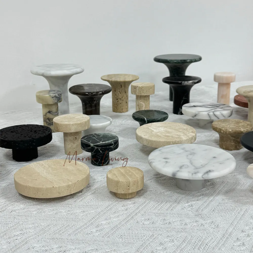 Nordic Vintage Natural Marble Knob Travertine Drawer Cabinet Handle Marble Wardrobe Pull
