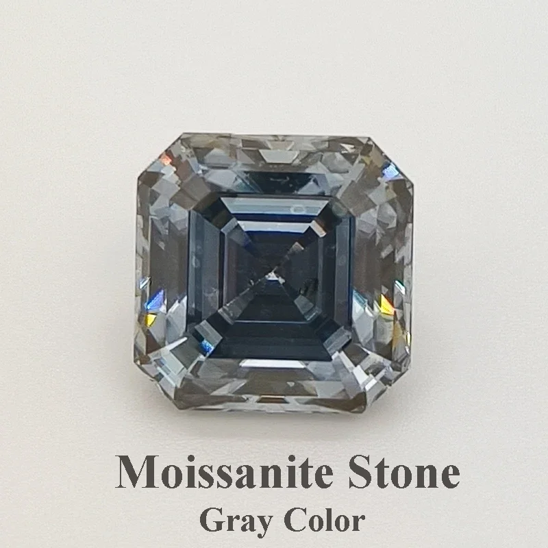 

Moissanite Stone Asscher Cut Gray Color Lab Diamond Moissanite Women's Jewelry Material Pass Diamond Tester with GRA Certificate