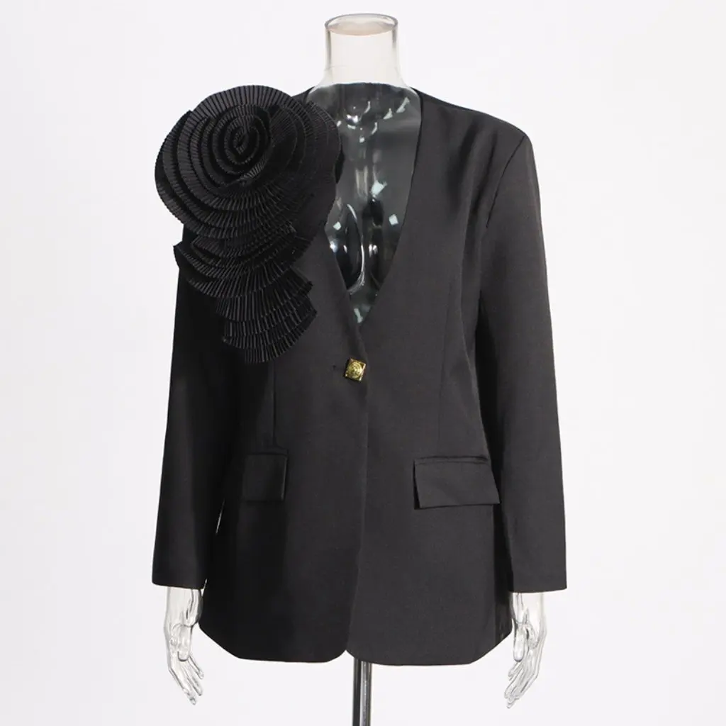 

Women's Slim Fit Suit Jacket Casual Style with Stereo Flower Design Japanese Korean Trend Autumn New Small Suit Tops