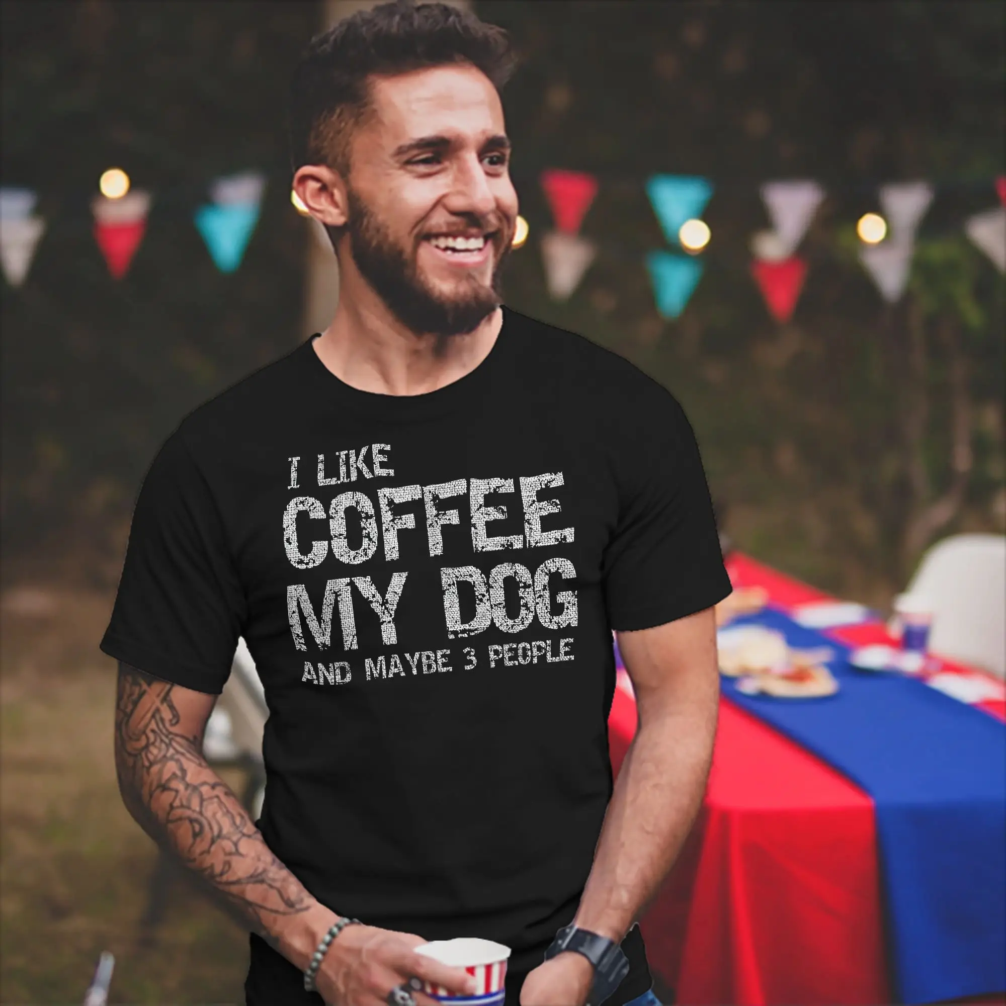 I Like Coffee My Dog & Maybe 3 People Funny Coffee Gift T Shirts Men 100% Cotton T-Shirts O Neck  Tee Shirt Birthday Present