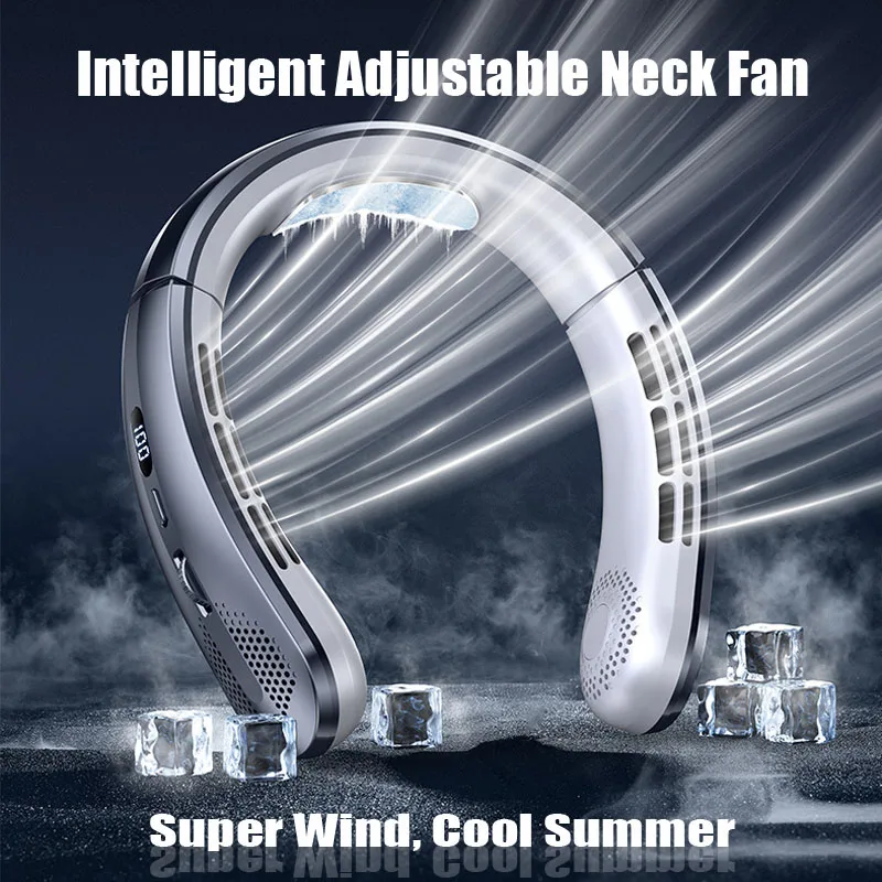 

8000 mAh Hanging Neck Fan Bladeless Portable Adjustable USB Rechargeable LED Digital Display Outdoor Fans Summer Air Cooler NEW