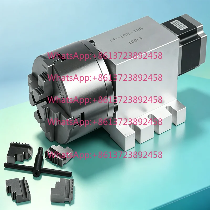 CNC 4th Axis Rotary CNC Indexing Head 100:1 With 4 Jaw Chuck 100mm Zero Backlash Reducer CNC Rotary Table for Engraving Machine