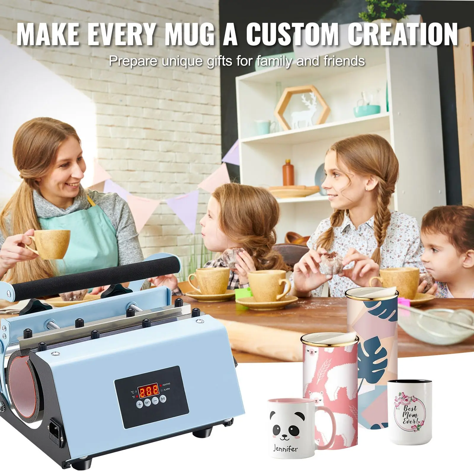 Tumbler Heat Press Machine, 11-30oz Mug, Up Fast and Even, with Sublimation Paper, Tape Gloves, Temp Time Setting, for, Cups
