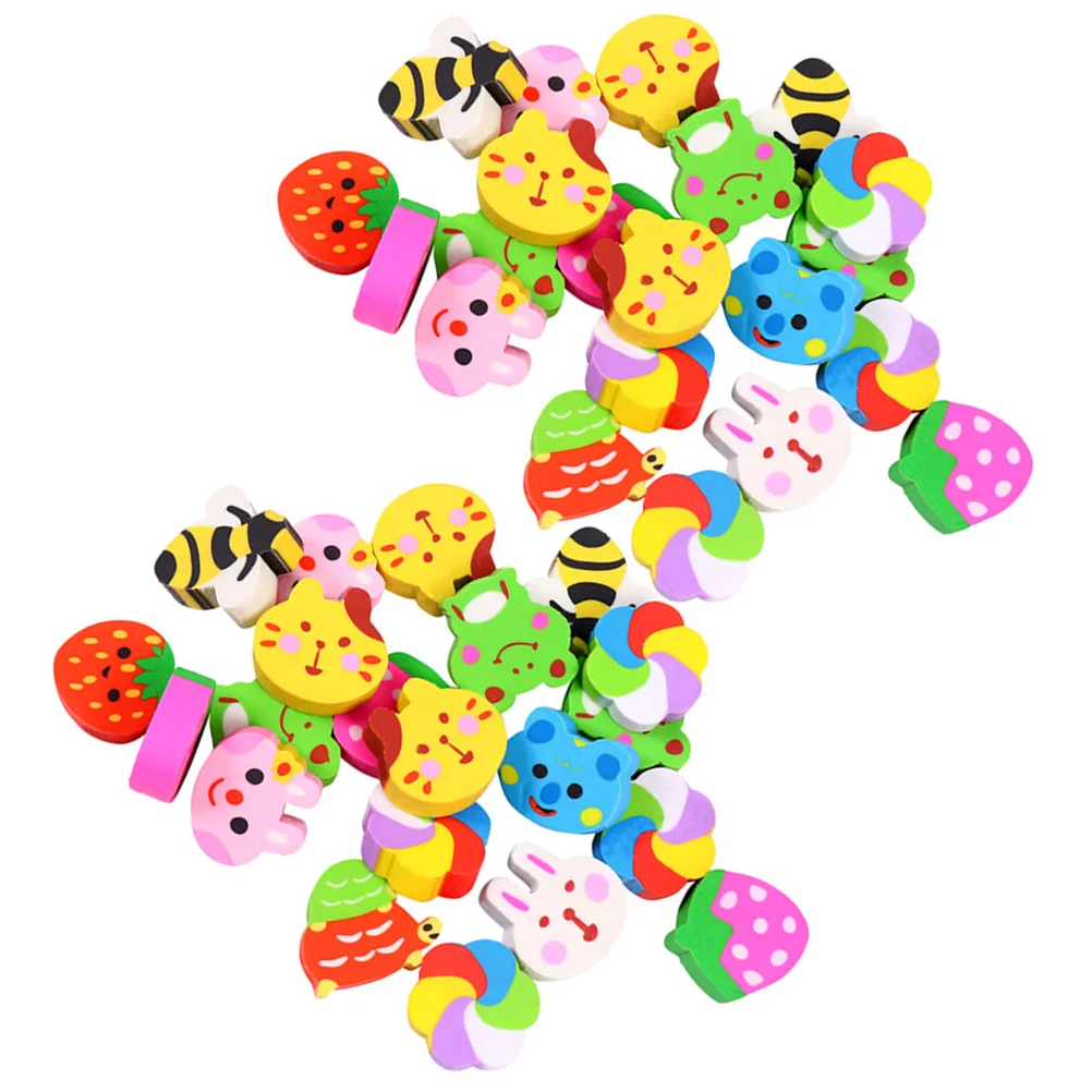 60 Pcs Cute Cartoon Eraser Child Erasers for Kids Mini Animal Boy Toy Artificial Fruit Small