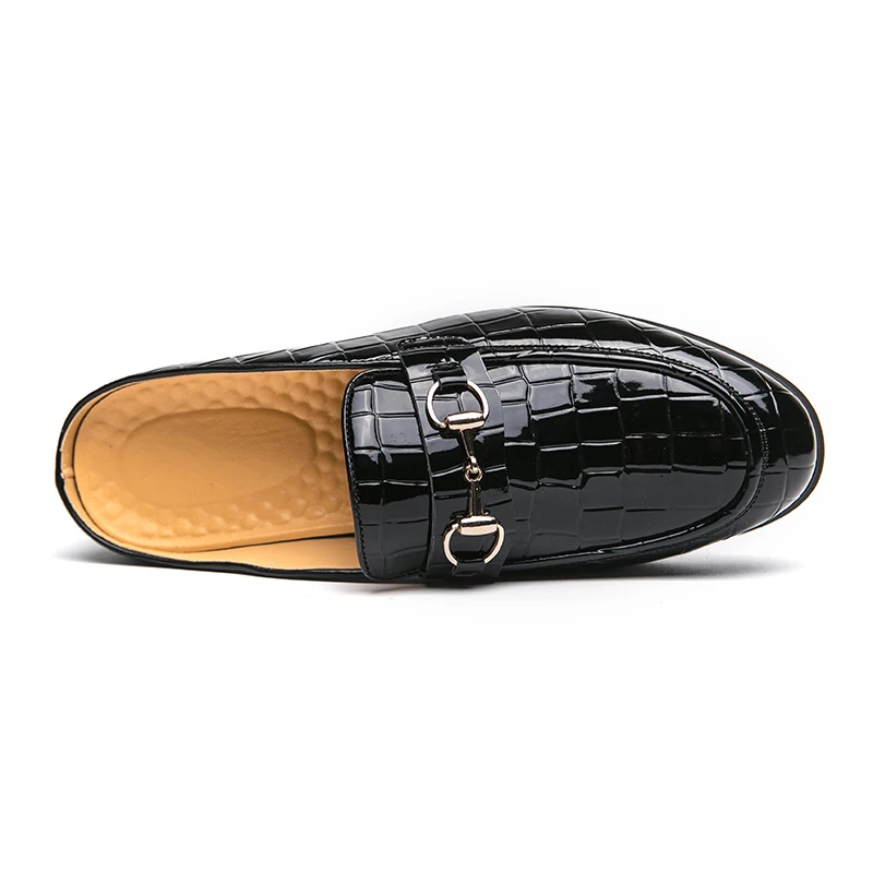 Luxury Brand Original Design British Style Summer Men Patent Leather Mules Shoes Black Hombre Daily Outdoor Casual Dress Slipper