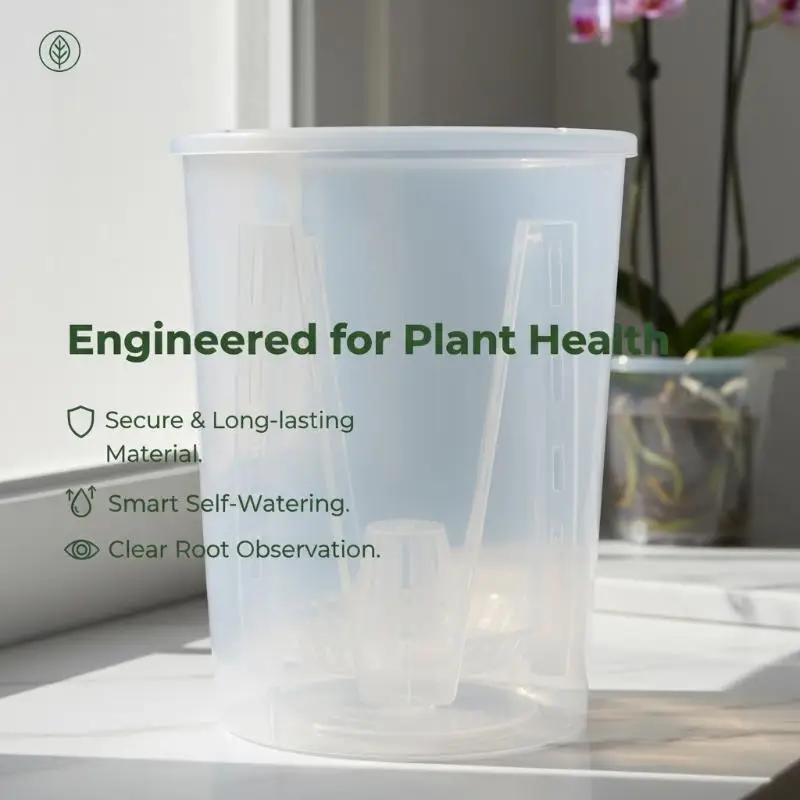 Double-Layer Automatic Watering Flower Pot Plastic Transparent Planter W Holes Butterfly Orchid Root Control Pots Gardening Tool