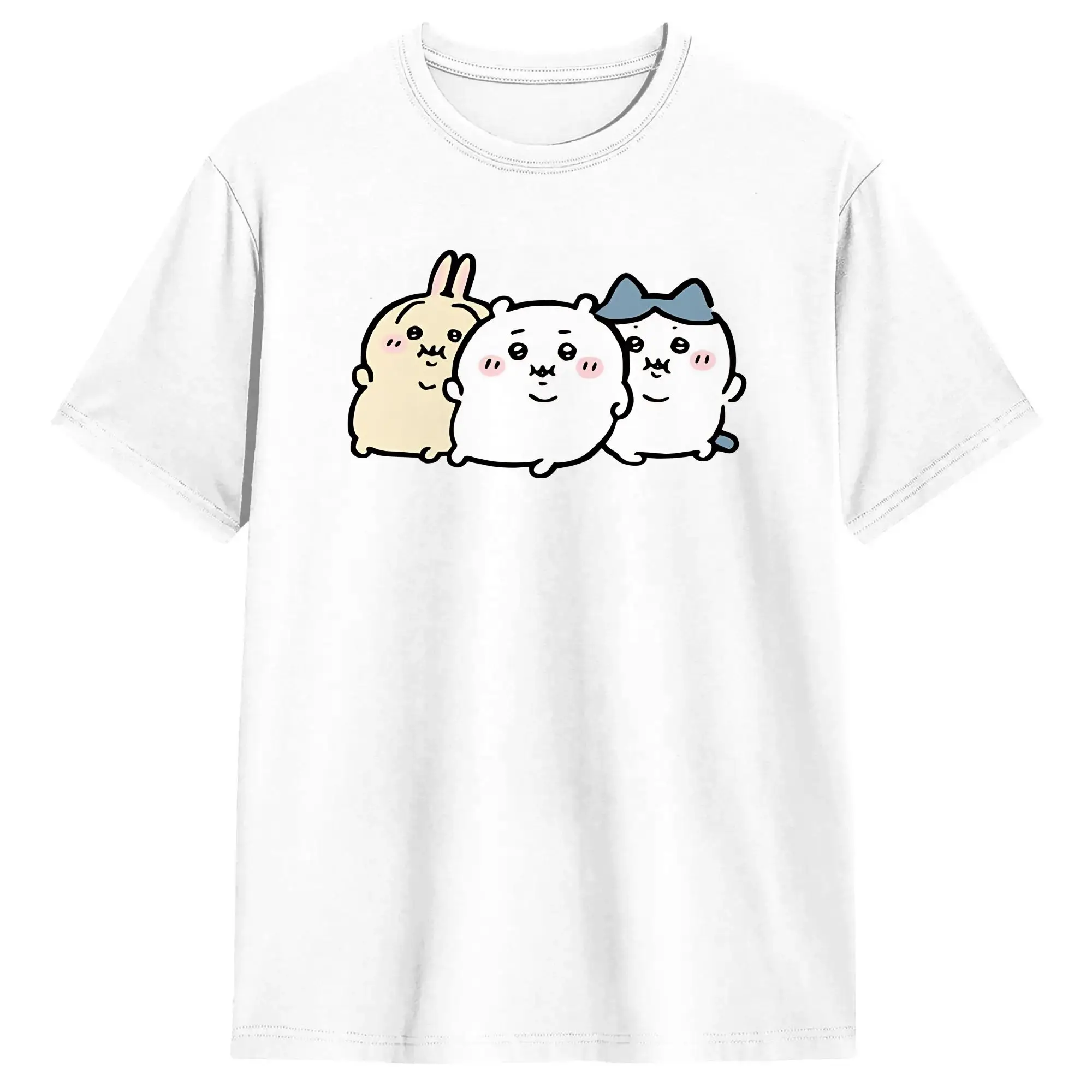 Novelty Chubby Bloated Chiikawas Hachiware Usagi Hungry Eat Food Full Fat T-Shirt Men O Neck Cotton T Shirts  Short Sleeve Tees