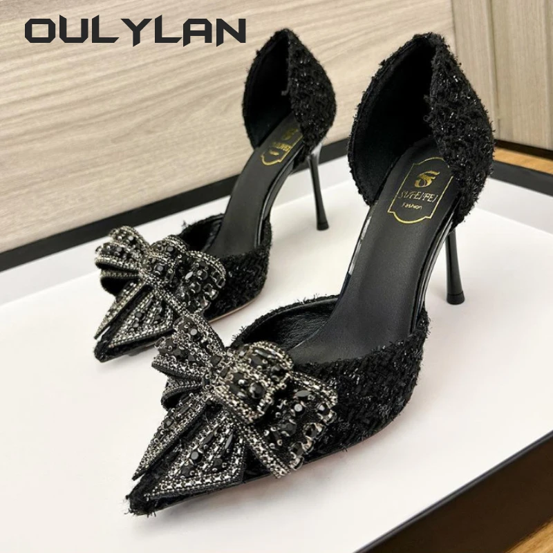 Fashion Pearl Crystal Bowtie White Wedding Shoes Women 2024 Brand Designer High Heels Pumps LadiesThin Heeled Party Shoes