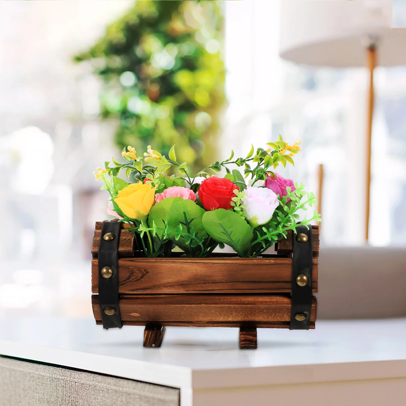 

Artificial Flower Potted Wood Pot Decorative Bonsai Wedding Party Home Office Scene Layout Simulation Flower Plant