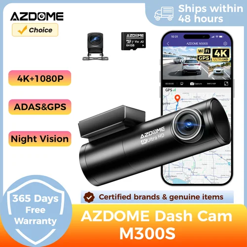 AZDOME Dash Cam M300S 4K + 1080P cámara de salpicadero Dual para coche WiFi incorporado GPS ADAS coche DVR 24H modo de estacionamiento visión nocturna caja negra