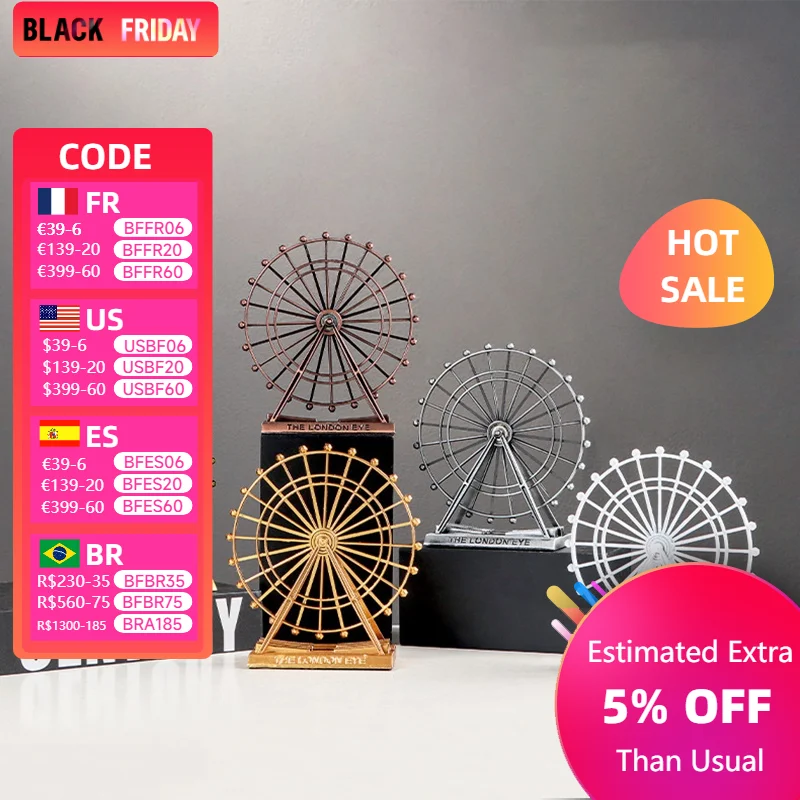 European Retro Rotatable Ferris Wheel Metal Craft Model Modern Home Decoration Dining Table Study Ornaments Decoração Para Casa