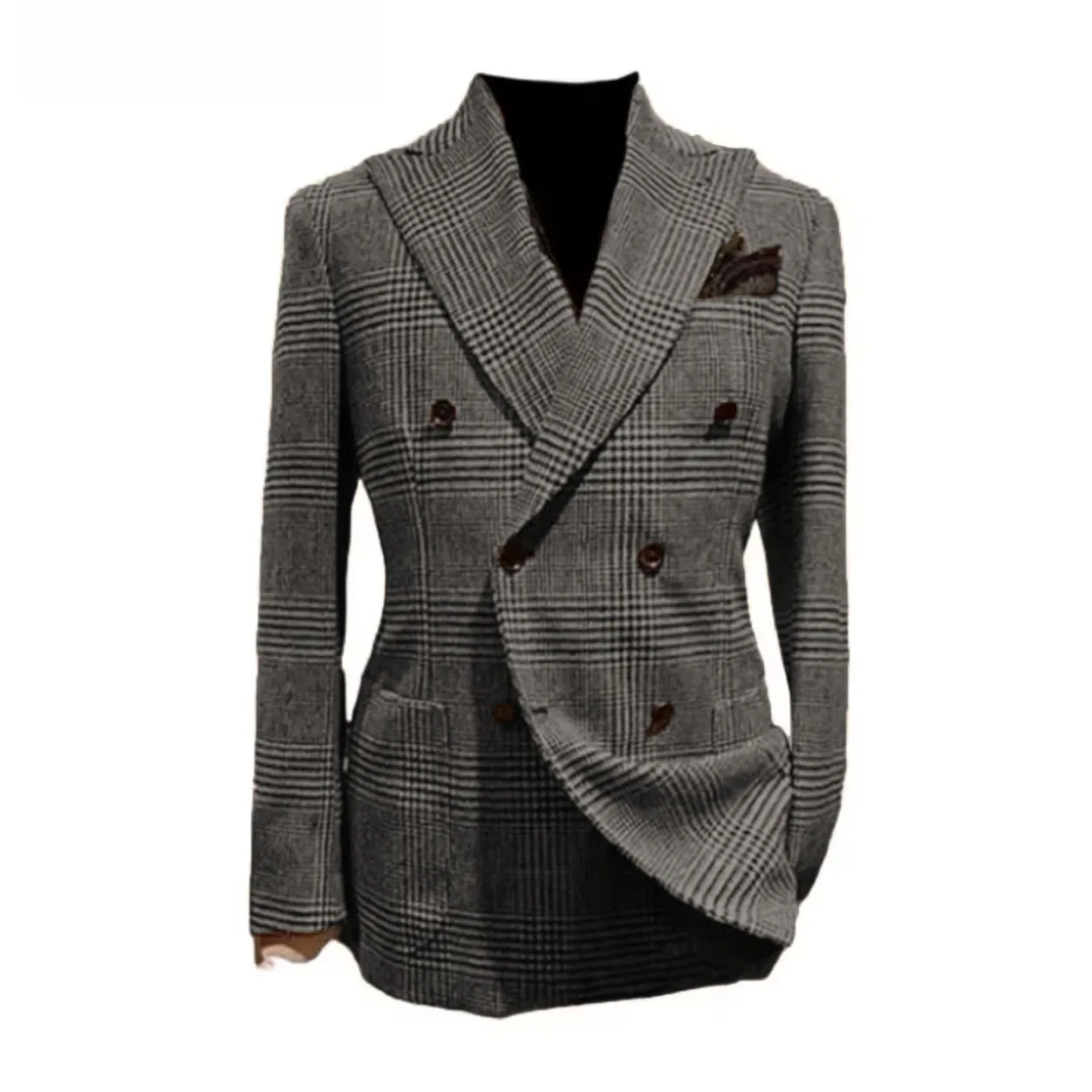 남성용 브라운 하운드투스 울 블레이저 수트 재킷, 피크 라펠 캐주얼 웨딩 비즈니스 파티 코트 (가을/겨울)