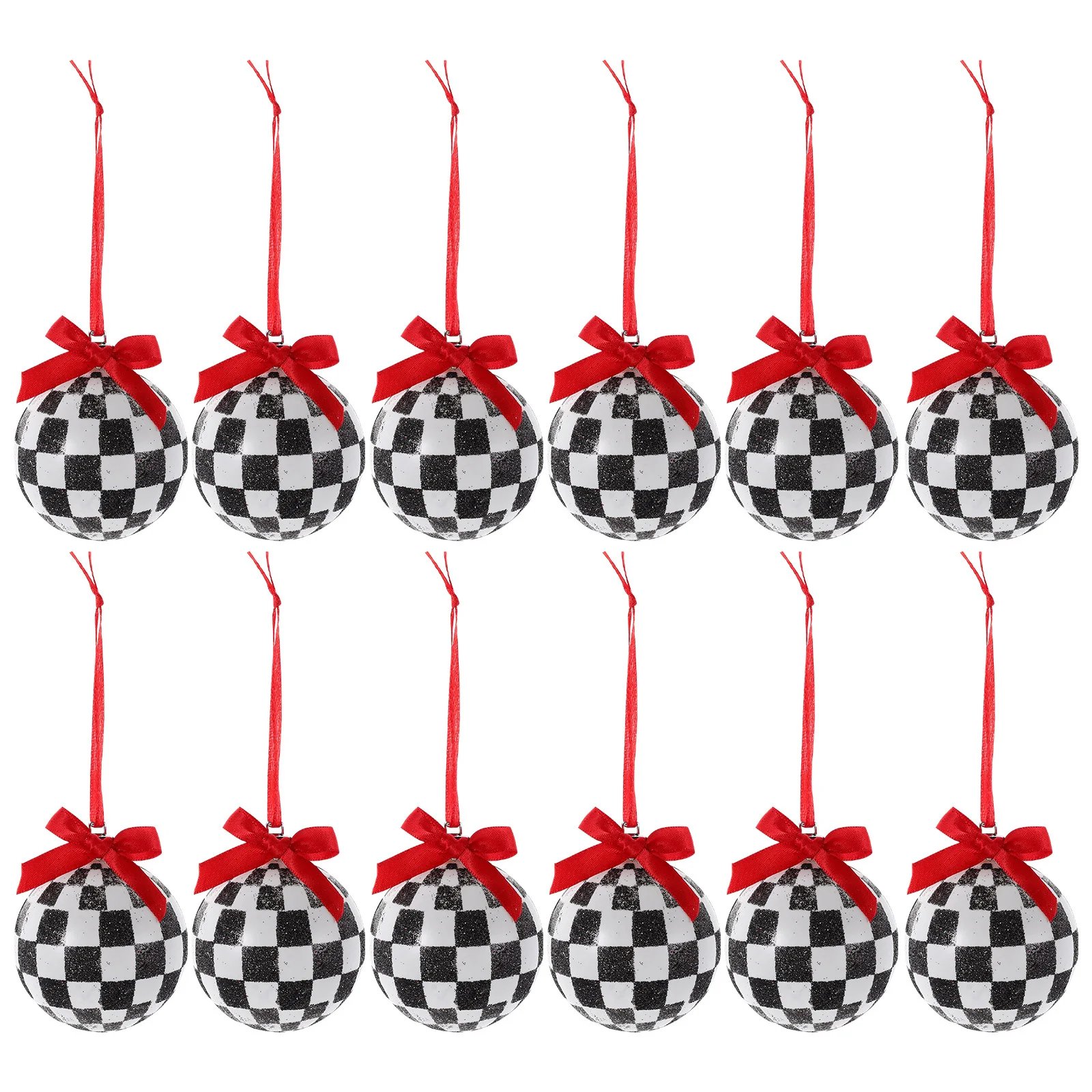 

12Pcs Christmas Decoration Balls Black White Checkered 6cm Handpainted Glitter Baubles for Tree Party Home Decor