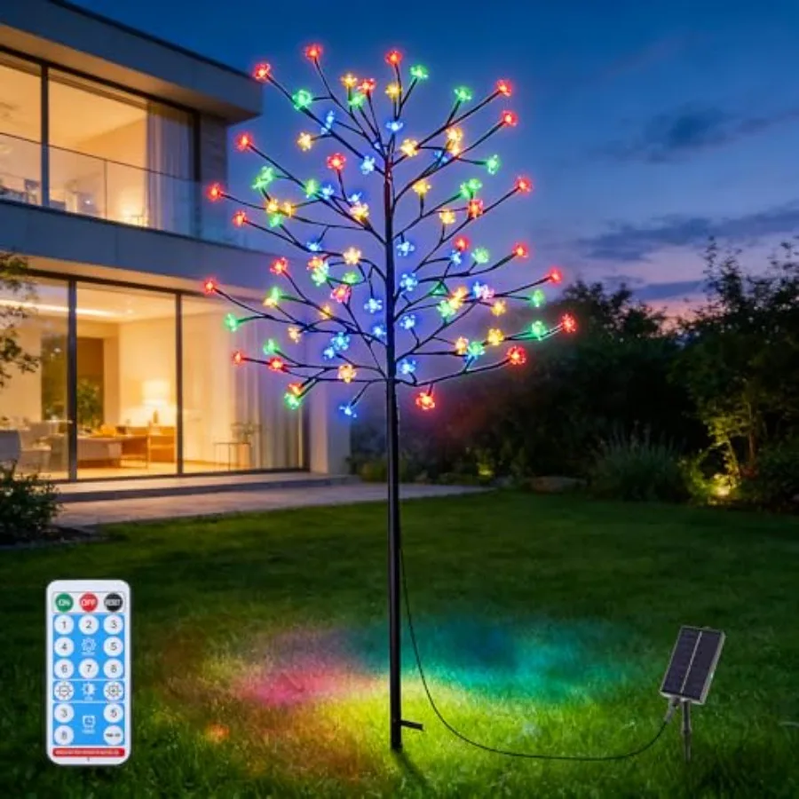 Cherry Blossom Christmastree Outdoor:Lighted Multicolor Artificial Solar Garden Light Spring Summer Fall Garden Decorate-for Po