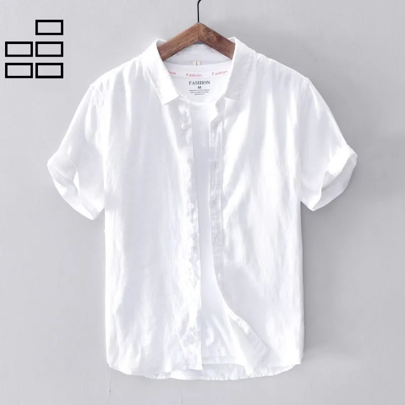

Мужская повседневная рубашка из хлопка и льна, свободного кроя, летняя, тонкая, чисто белая, деловая повседневная куртка-жакет