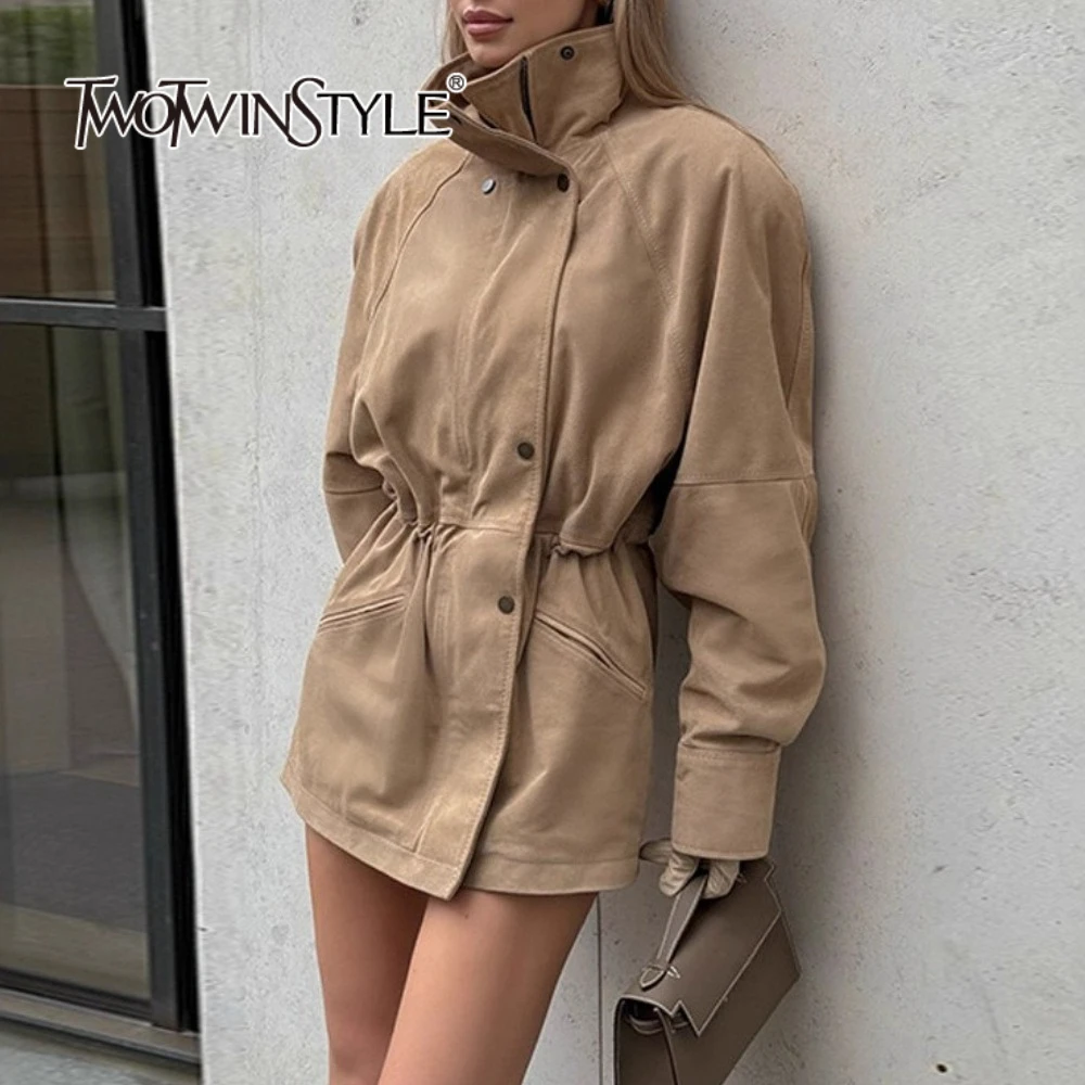 

TWOTWINSTYLE однотонные модные куртки на молнии для женщин, туника с высоким воротом и длинными рукавами, темпераментная куртка, женская одежда, новинка