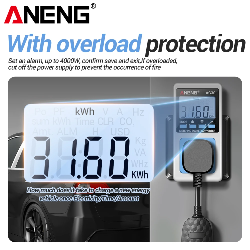 ANENG AC30 Energy Meters Socket Multifunctional Electricity Meters Household Air Conditioning Electricitys Monitor Power Meter