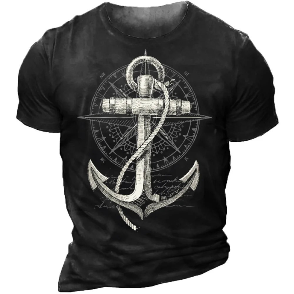 Summer T-shirt Men 3D Compass Print Short Sleeve Tops Navigation Graphic 2023 Vintage T Shirt Oversized Tee Shirt Men Clothing