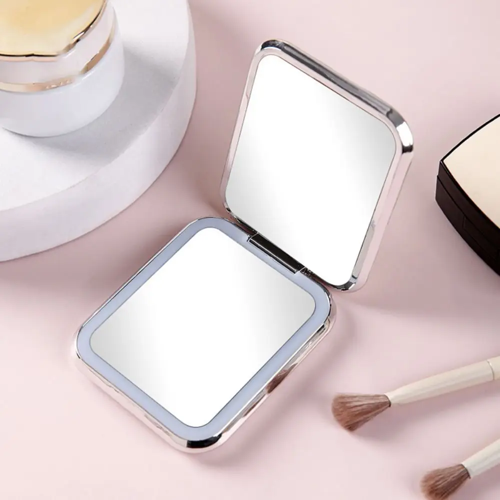 Gift Double Sided LED Makeup Mirror Plating Dimmable Travel Cosmetic Mirrors Mini Hand-held Pocket Mirror with Light Dormitory