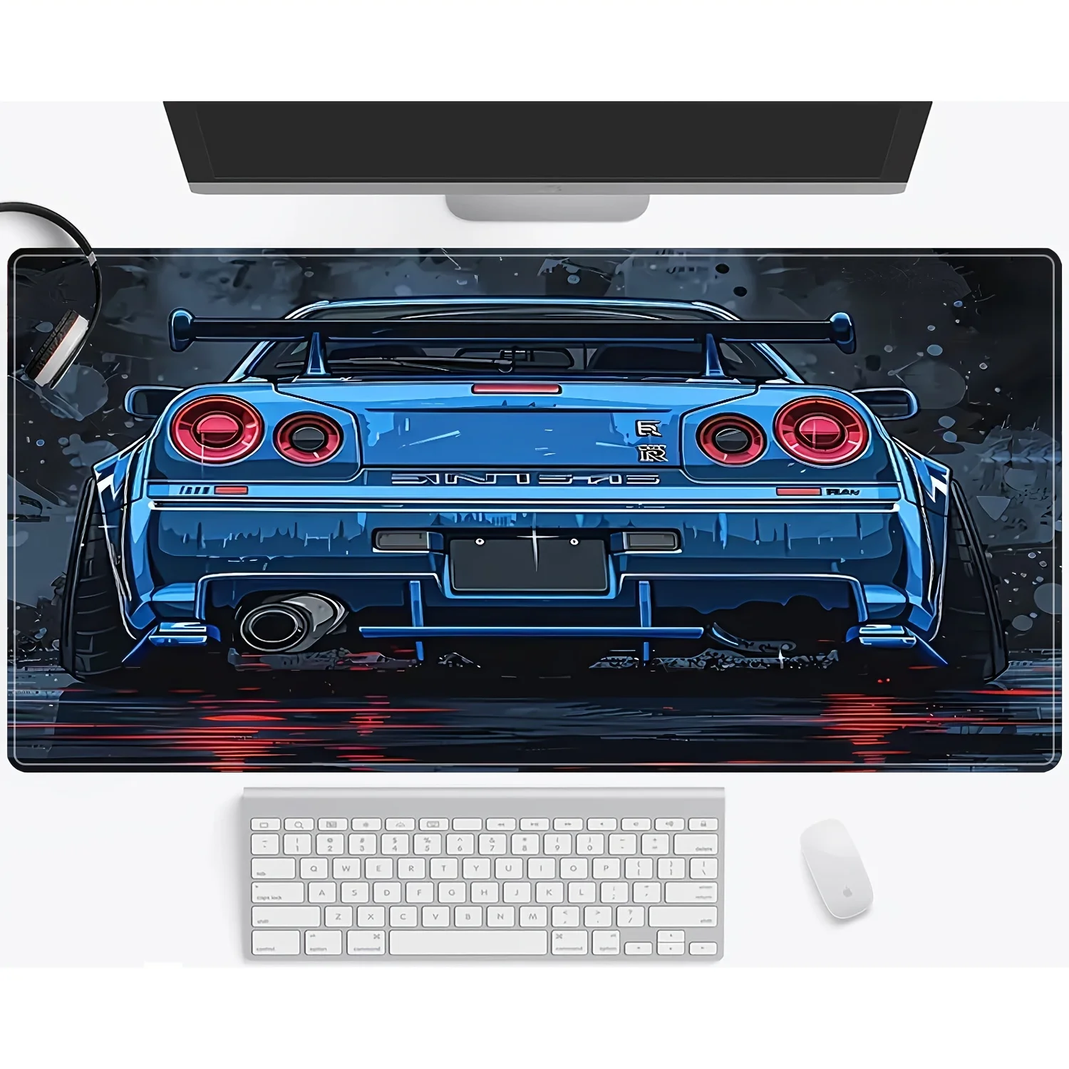 1 rectangular gaming mouse pad, cool sports car design, edge stitching, anti-slip and waterproof rubber base
