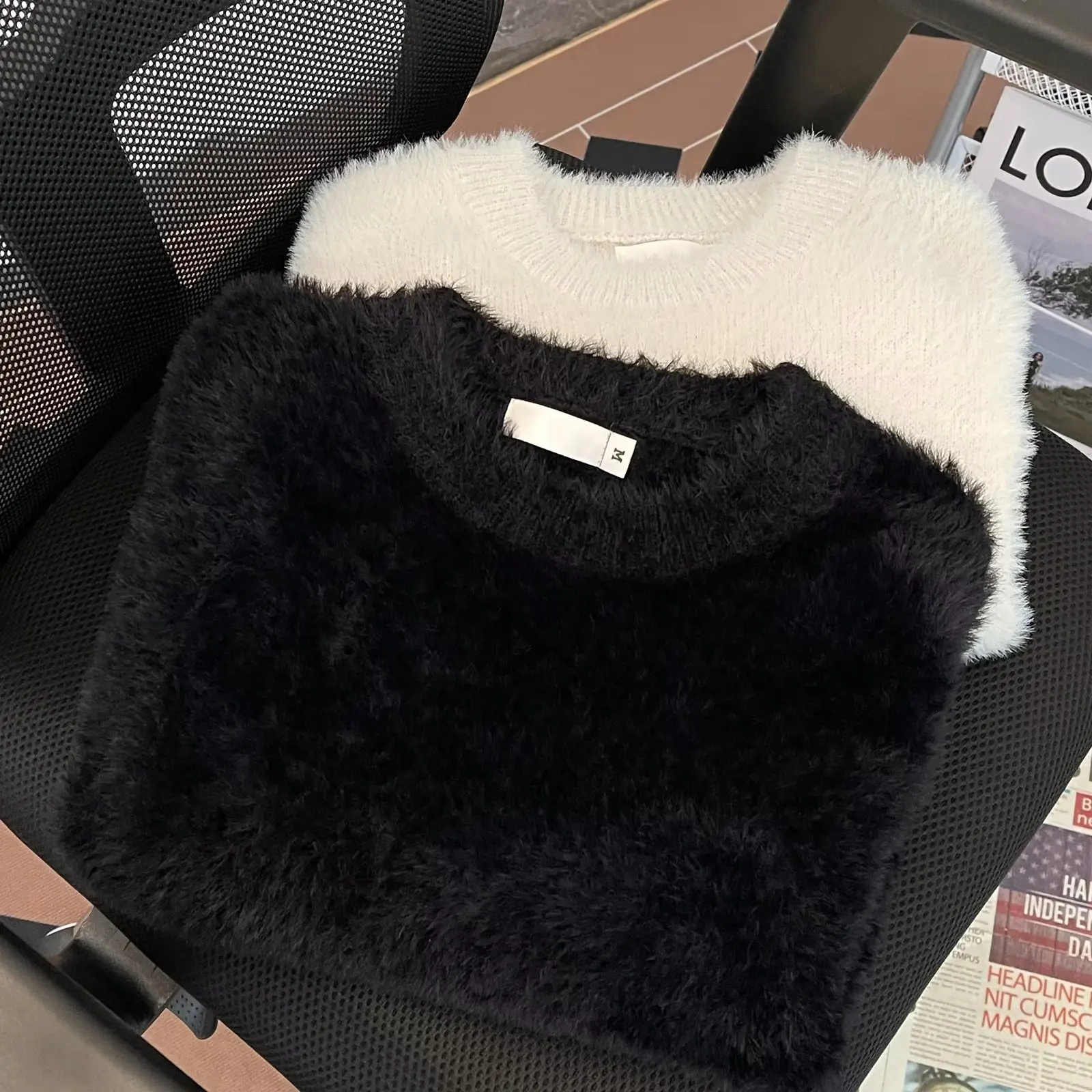 

Зимний мужской свитер большого размера, повседневный, с круглым вырезом, из искусственного меха, свободного кроя, однотонный, в стиле Гонконг, вязаный топ для полных мужчин