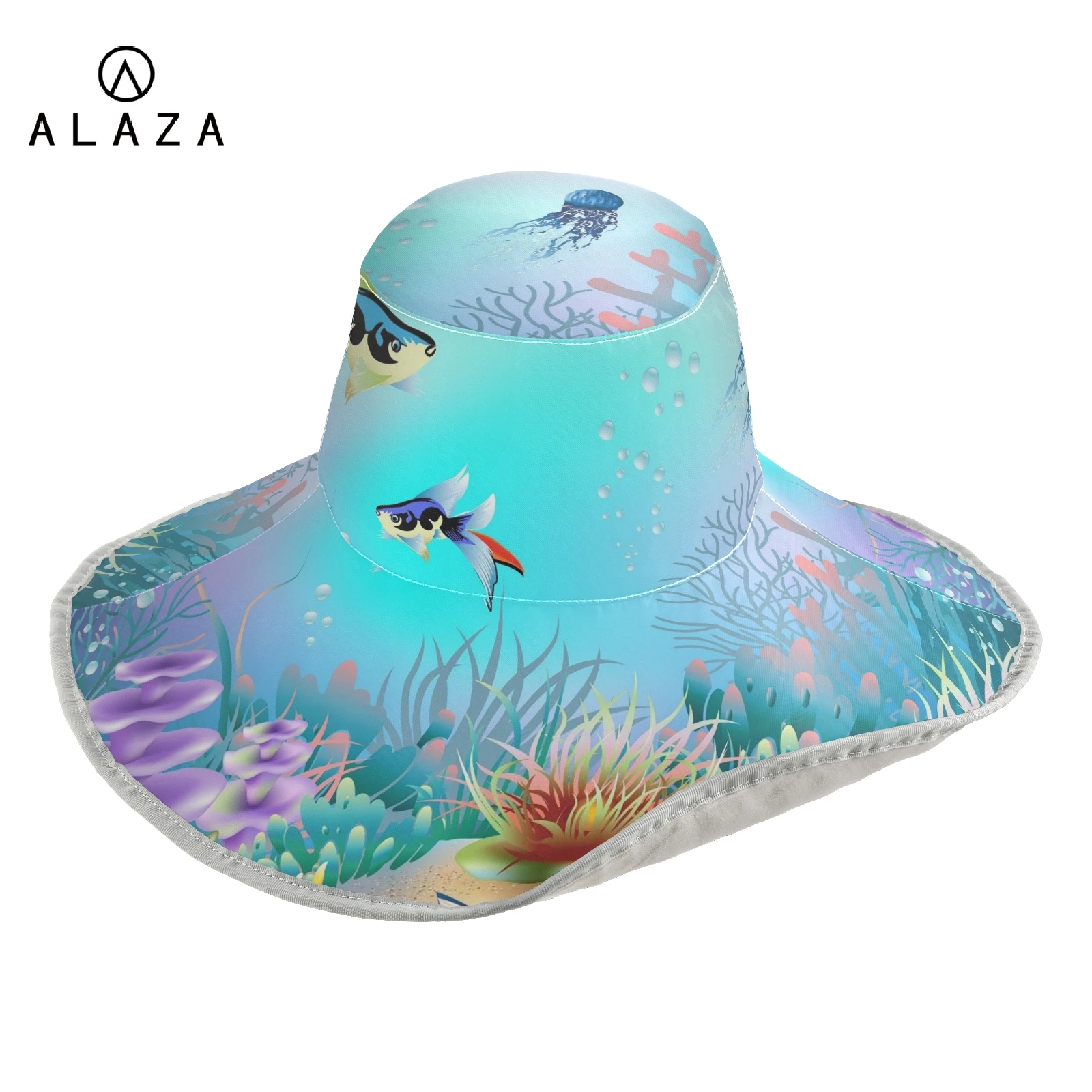 

2022 New Women Sun Hat Multi Function Anti-UV Summer Marine life print Hat Lady Wide Brim Visor Cap Female Beach Hat Outdoor