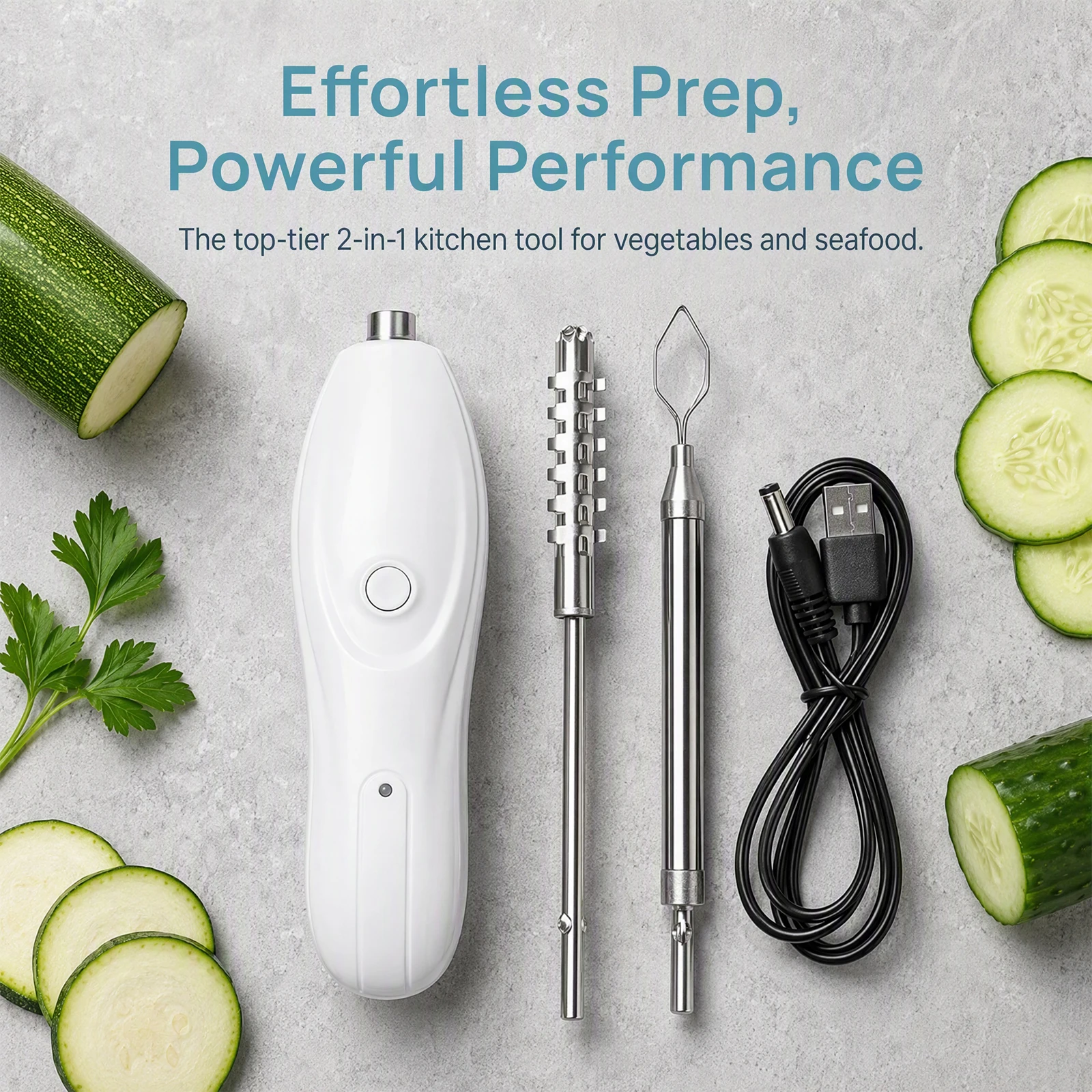 2-in-1 Electric Vegetable Corer Wireless Rechargeable Core Remover for Zucchini Cucumber Squash with Fish Scale Scraper
