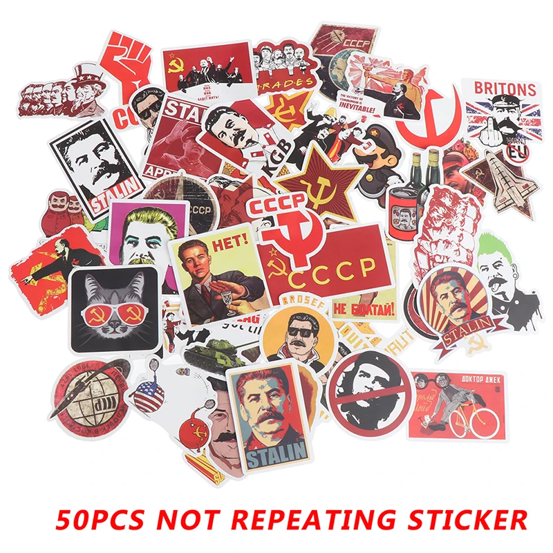 50PCS Mixed Soviet Union Stalin USSR CCCP Stickers PVC Luggage Skateboard Sticker