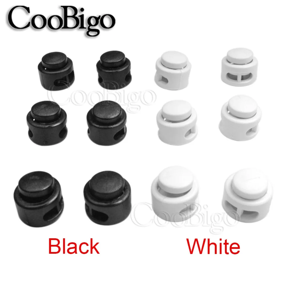 50pcs 2mm Hole Plastic 13.5*13mm Paracord Cord Lock Clamp 2 hole Toggle Clip Stopper For Rope Garment Accessories Black & White