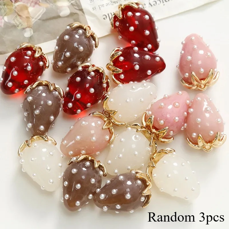 3pcs Strawberry Resin Charms 3D Simulated Fruit Pendant For Earring Keychains Diy Jewelry Make