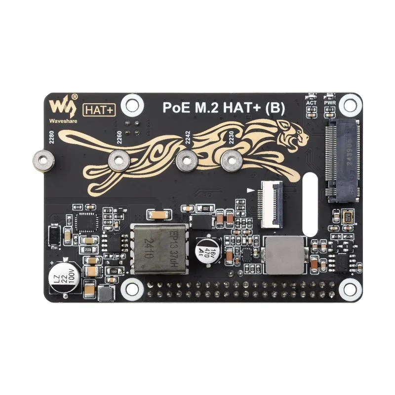 Waveshare PCIe To M.2 Adapter With PoE Function(B)For Raspberry Pi 5,Supports NVMe Protocol M.2 Solid State Drive，Pi 5 PoE HAT